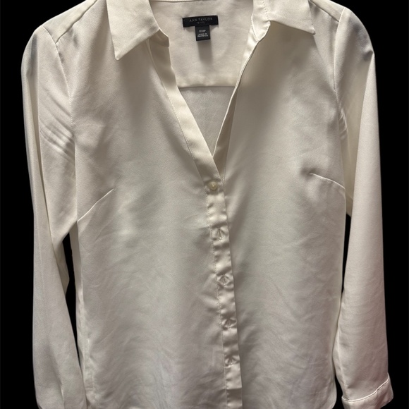 Ann Taylor Blouse top Ivory Petite XXS Long Sleeve - Picture 5 of 7